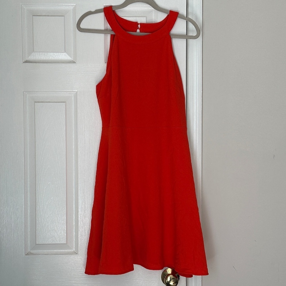 Maeve Women's Large Uma Halter Fit‎ Flare Dress Mini Orange Bold Anthropologie - Picture 2 of 8